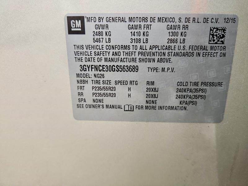 74020345 :رقم المزاد ، 3GYFNCE30GS563689 vin ، 2016 Cadillac Srx مزاد بيع