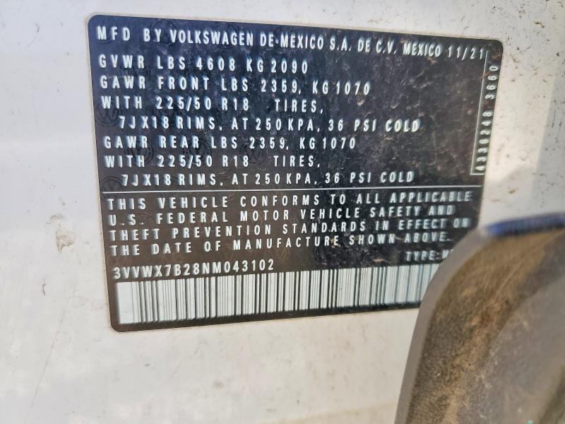 73667505 :رقم المزاد ، 3VVWX7B28NM043102 vin ، 2022 Volkswagen Taos Se مزاد بيع