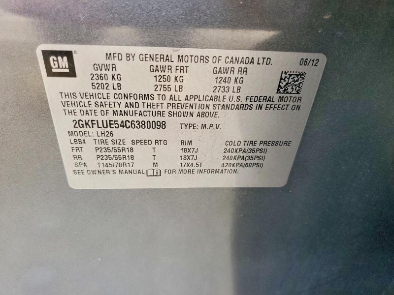 Продажа на аукционе авто 2012 Gmc Terrain, vin: 2GKFLUE54C6380098, номер лота: 74903565