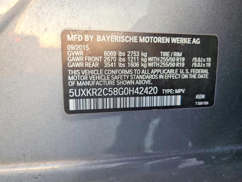 99118125 :رقم المزاد ، 5UXKR2C58G0H42420 vin ، 2016 Bmw X5 مزاد بيع