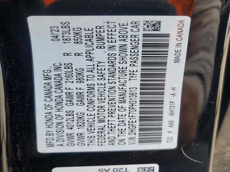 99680675 :رقم المزاد ، 2HGFE1F70PH313613 vin ، 2023 Honda Civic مزاد بيع