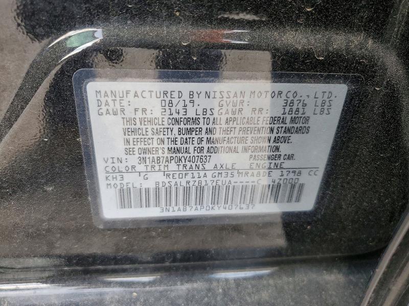 Продажа на аукционе авто 2019 Niss Sentra, vin: 3N1AB7AP0KY407637, номер лота: 99782185