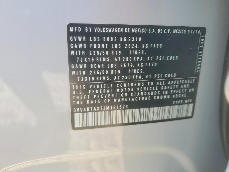 99849275 :رقم المزاد ، 3VV4B7AX7JM191576 vin ، 2018 Volkswagen Tiguan مزاد بيع