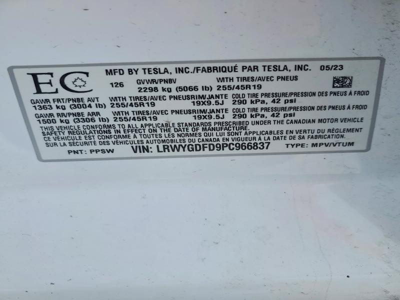 72982065 :رقم المزاد ، LRWYGDFD9PC966837 vin ، 2023 Tesla Model Y مزاد بيع