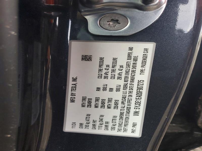Продаж на аукціоні авто 2025 Tesla Model 3, vin: 5YJ3E1EA0SF907275, номер лоту: 99385765