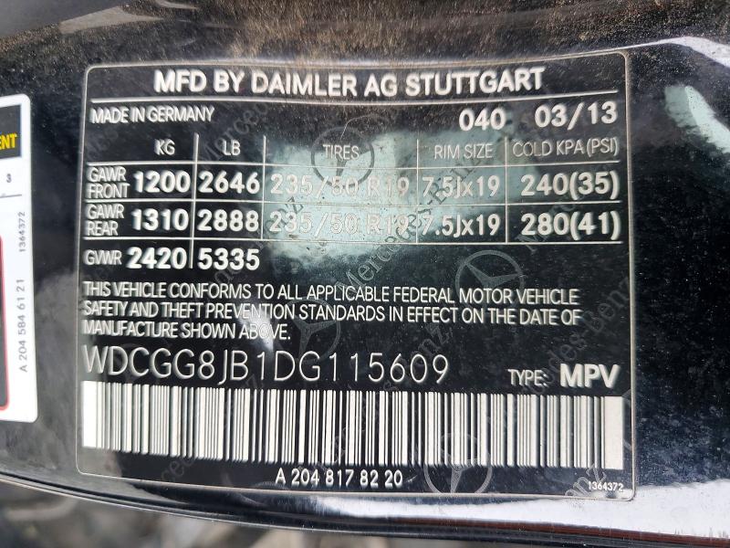 99547665 :رقم المزاد ، WDCGG8JB1DG115609 vin ، 2013 Mercedes-benz Glk 350 4m مزاد بيع