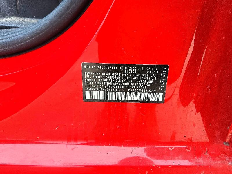 72836495 :رقم المزاد ، 3VWN57BU2KM049939 vin ، 2019 Volkswagen Jetta مزاد بيع