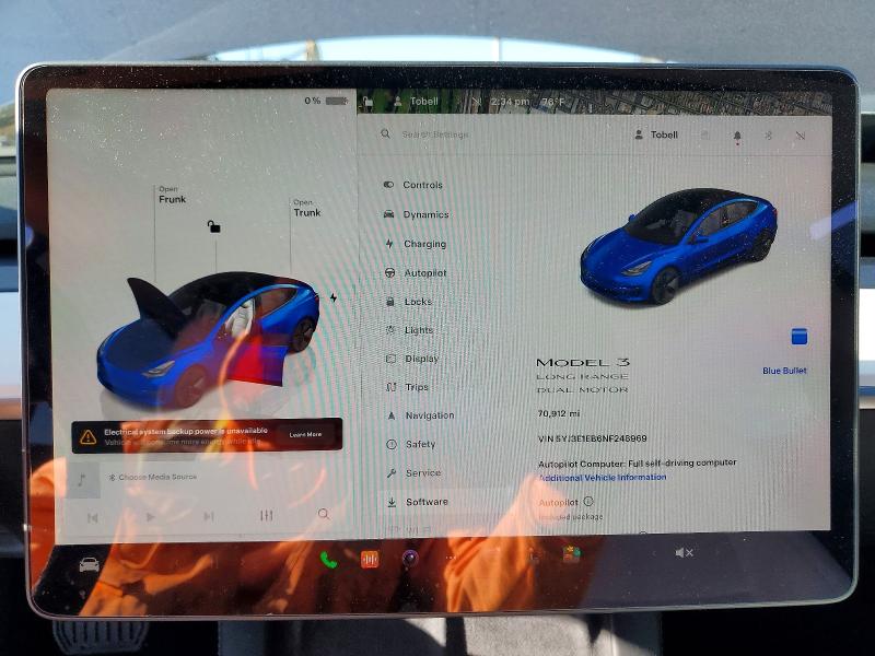 Aukcja sprzedaży 2022 Tesla Model 3, vin: 5YJ3E1EB6NF248969, numer aukcji: 74873835