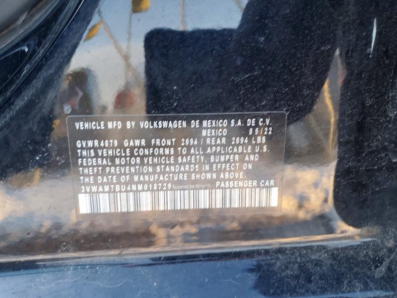 Продажа на аукционе авто 2022 Volkswagen Jetta, vin: 3VWAM7BU4NM018729, номер лота: 73308665