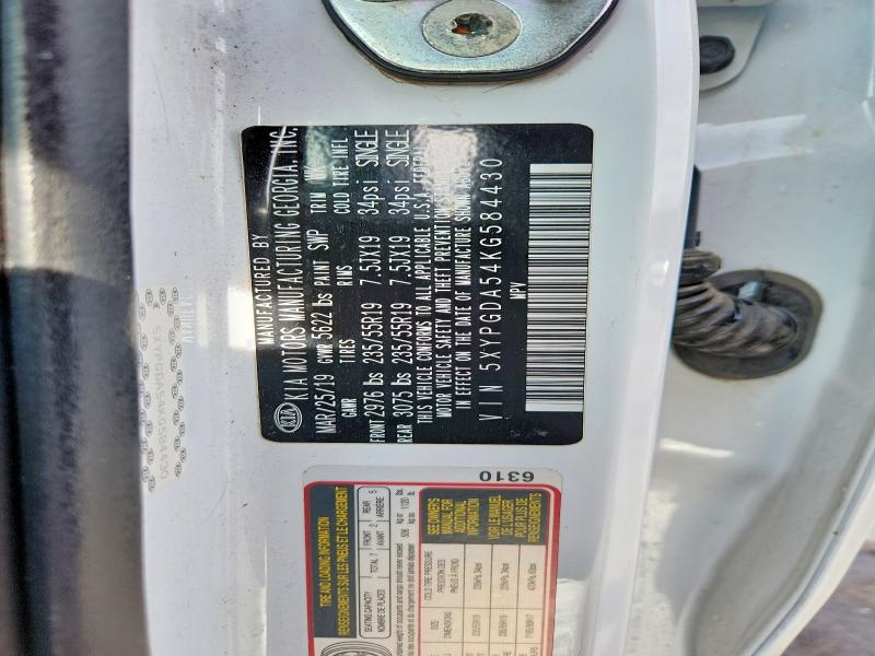 2019 Kia Sorento მანქანა იყიდება აუქციონზე, vin: 5XYPGDA54KG584430, აუქციონის ნომერი: 75195595