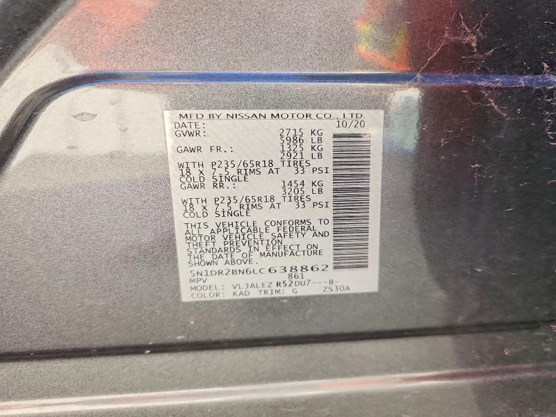 Продаж на аукціоні авто 2020 Nissan Pathfinder, vin: 5N1DR2BN6LC638862, номер лоту: 99543605