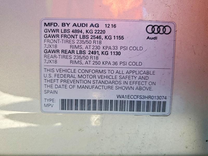 Aukcja sprzedaży 2017 Audi Q3, vin: WA1ECCFS3HR013074, numer aukcji: 99246775