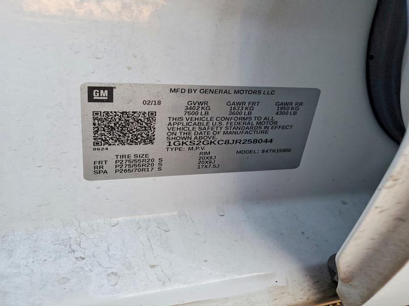 73432195 :رقم المزاد ، 1GKS2GKC8JR258044 vin ، 2018 Gmc Yukon Xl مزاد بيع