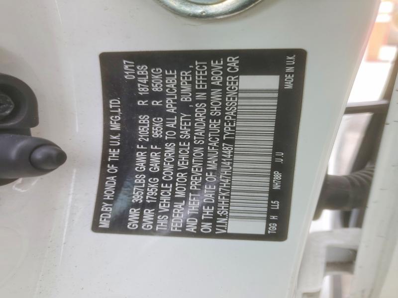 74602425 :رقم المزاد ، SHHFK7H47HU414487 vin ، 2017 Honda Civic مزاد بيع