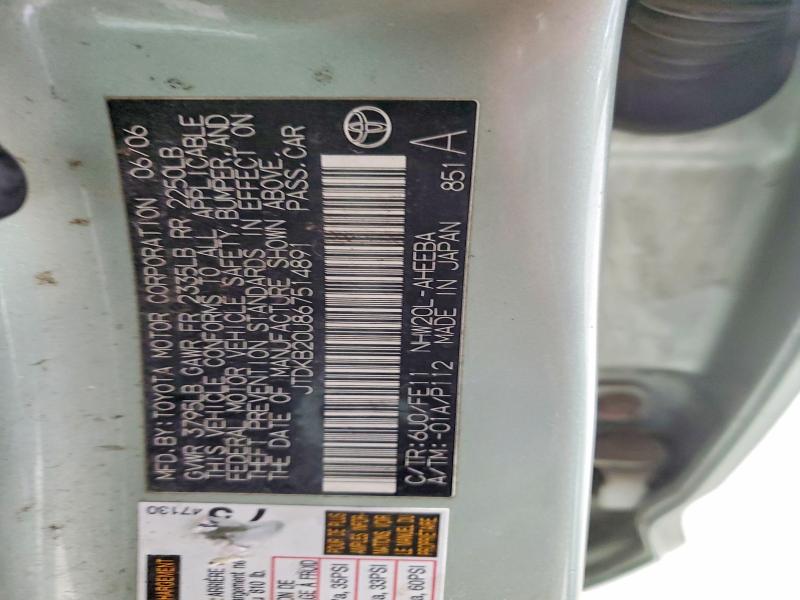 Aukcja sprzedaży 2006 Toyota Prius, vin: JTDKB20U867514891, numer aukcji: 72627755