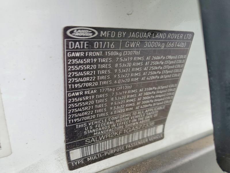 Продаж на аукціоні авто 2016 Land Rover Range Rover Sport, vin: SALWR2KF1GA577338, номер лоту: 74502665