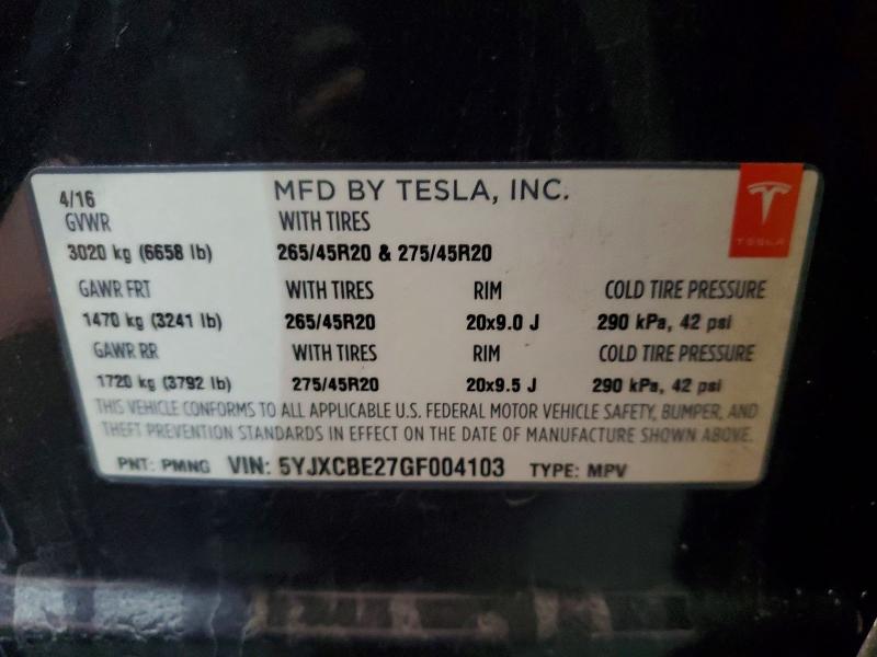 Продажа на аукционе авто 2016 Tesla Model X, vin: 5YJXCBE27GF004103, номер лота: 74353625