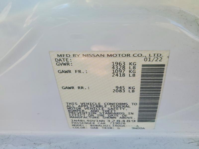 2022 Nissan Altima Sv მანქანა იყიდება აუქციონზე, vin: 1N4BL4DV1NN328489, აუქციონის ნომერი: 99767145