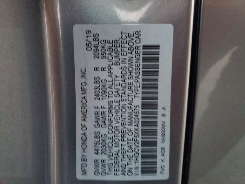 Продаж на аукціоні авто 2019 Honda Accord, vin: 1HGCV2F5XKA024575, номер лоту: 73109195