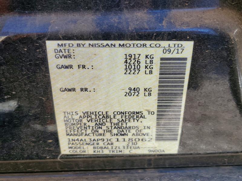 Продажа на аукционе авто 2018 Nissan Altima, vin: 1N4AL3AP9JC118062, номер лота: 72122195