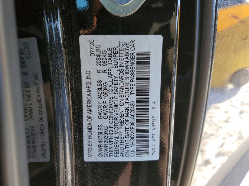 74236445 :رقم المزاد ، 1HGCV2F39LA025426 vin ، 2020 Honda Accord مزاد بيع