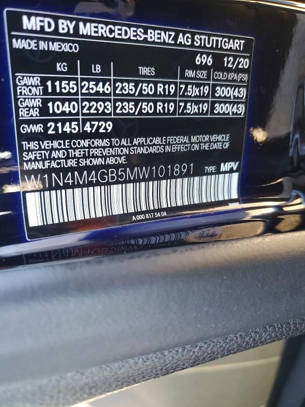 2021 Mercedes-benz Glb მანქანა იყიდება აუქციონზე, vin: W1N4M4GB5MW101891, აუქციონის ნომერი: 72694785