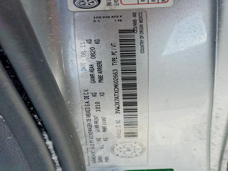 73046495 :رقم المزاد ، 3VWJX7ATXCM602663 vin ، 2012 Volkswagen Beetle مزاد بيع