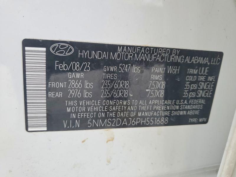 75371875 :رقم المزاد ، 5NMS2DAJ6PH551688 vin ، 2023 Hyundai Santa Fe S مزاد بيع