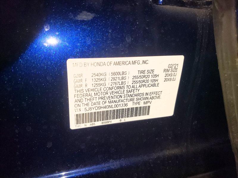 2022 Acura Mdx Techno მანქანა იყიდება აუქციონზე, vin: 5J8YD9H40NL001336, აუქციონის ნომერი: 73197045