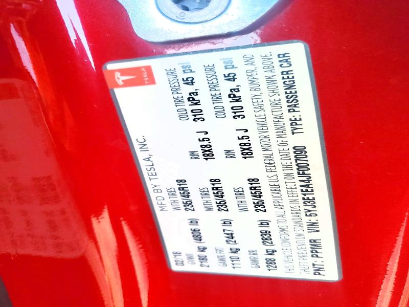75427835 :رقم المزاد ، 5YJ3E1EA4JF007090 vin ، 2018 Tesla Model 3 مزاد بيع