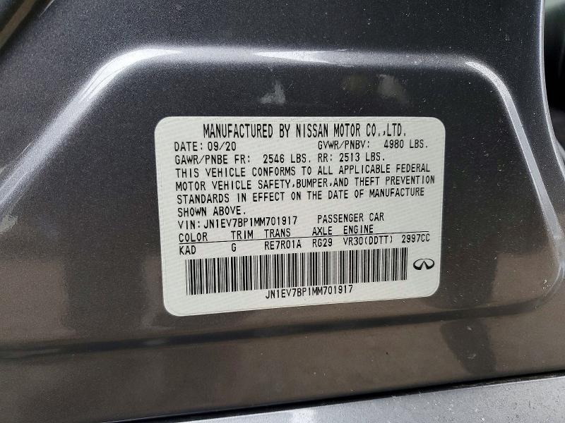 73305725 :رقم المزاد ، JN1EV7BP1MM701917 vin ، 2021 Infiniti Q50 مزاد بيع