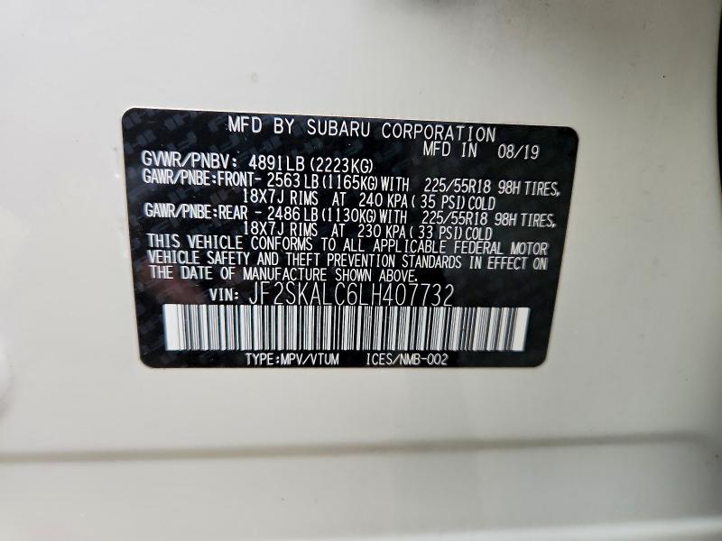 2020 Subaru Forester მანქანა იყიდება აუქციონზე, vin: JF2SKALC6LH407732, აუქციონის ნომერი: 99206355