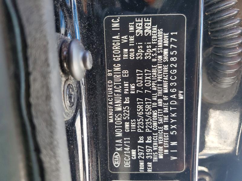 74785715 :رقم المزاد ، 5XYKTDA63CG285771 vin ، 2012 Kia Sorento مزاد بيع