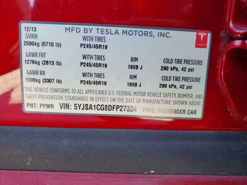 Продажа на аукционе авто 2013 Tesla Model S, vin: 5YJSA1CG8DFP27334, номер лота: 74963015