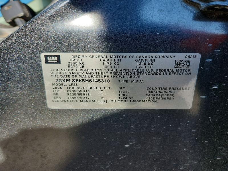 Продажа на аукционе авто 2017 Gmc Terrain Sl, vin: 2GKFLSEK5H6145310, номер лота: 72595655