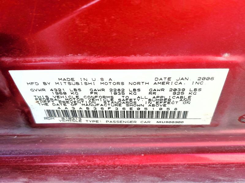 Продаж на аукціоні авто 2006 Mitsubishi Galant, vin: 4A3AB36F36E051058, номер лоту: 74051495