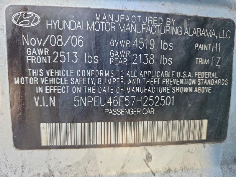 98828415 :رقم المزاد ، 5NPEU46F57H252501 vin ، 2007 Hyundai Sonata مزاد بيع