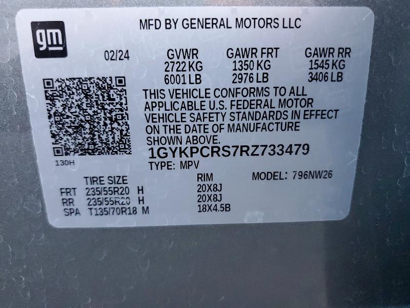 73078055 :رقم المزاد ، 1GYKPCRS7RZ733479 vin ، 2024 Cadillac Xt6 مزاد بيع