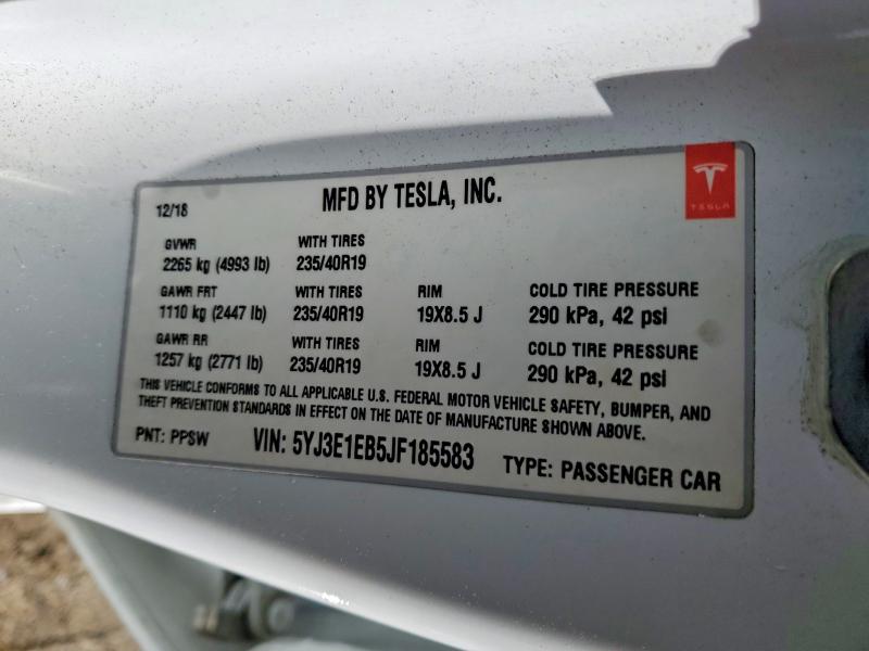 Aukcja sprzedaży 2018 Tesla Model 3, vin: 5YJ3E1EB5JF185583, numer aukcji: 73486515