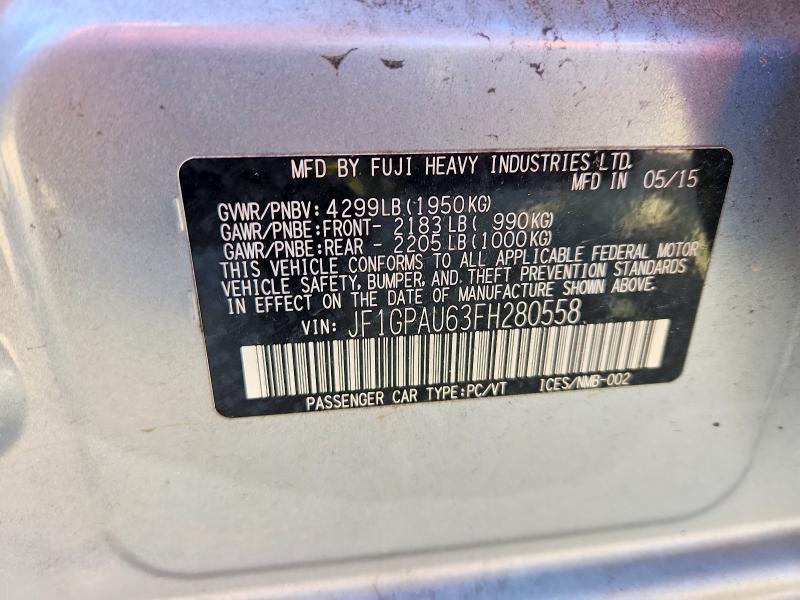 Продажа на аукционе авто 2015 Subaru Impreza, vin: JF1GPAU63FH280558, номер лота: 74840035