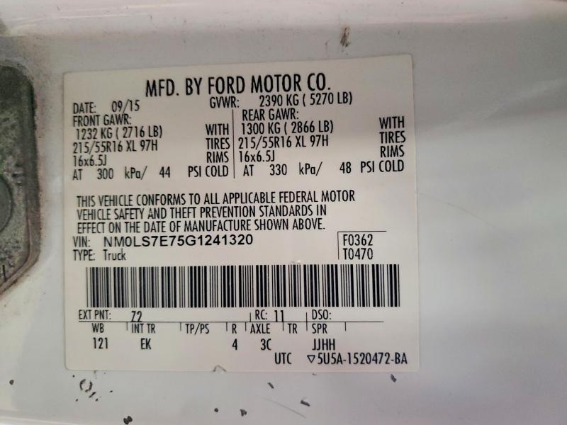 2016 Ford Transit Co მანქანა იყიდება აუქციონზე, vin: NM0LS7E75G1241320, აუქციონის ნომერი: 74408795
