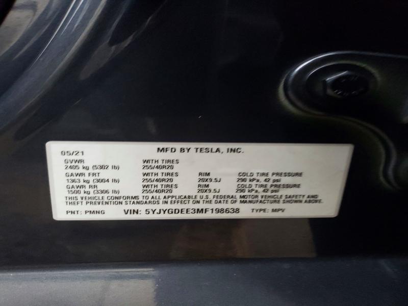 Продаж на аукціоні авто 2021 Tesla Model Y, vin: 5YJYGDEE3MF198638, номер лоту: 72280555