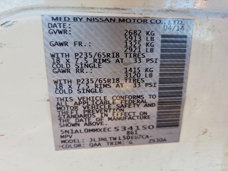 98630715 :رقم المزاد ، 5N1AL0MMXEC534150 vin ، 2014 Infiniti Qx60 مزاد بيع