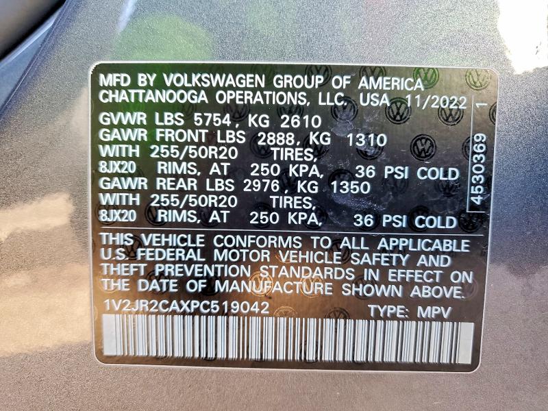 73261625 :رقم المزاد ، 1V2JR2CAXPC519042 vin ، 2023 Volkswagen Atlas مزاد بيع