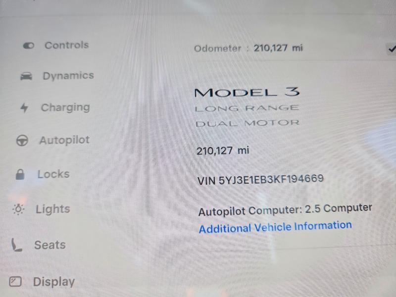 74848345 :رقم المزاد ، 5YJ3E1EB3KF194669 vin ، 2019 Tesla Model 3 مزاد بيع