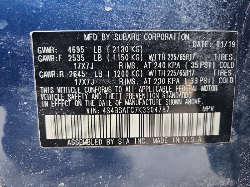 Продаж на аукціоні авто 2019 Subaru Outback, vin: 4S4BSAFC7K3304787, номер лоту: 72530515
