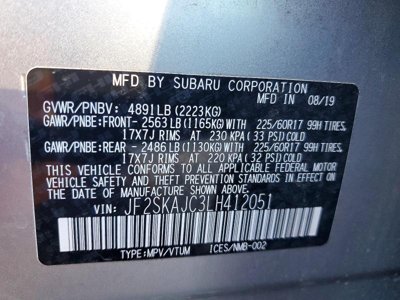 Продаж на аукціоні авто 2020 Subaru Forester, vin: JF2SKAJC3LH412051, номер лоту: 73118245