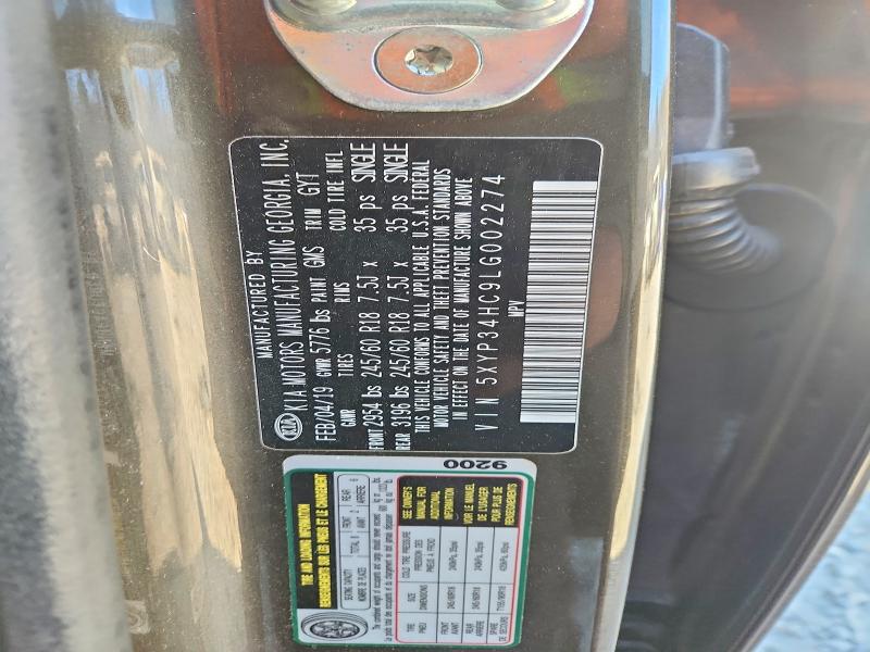 98675435 :رقم المزاد ، 5XYP34HC9LG002274 vin ، 2020 Kia Telluride مزاد بيع