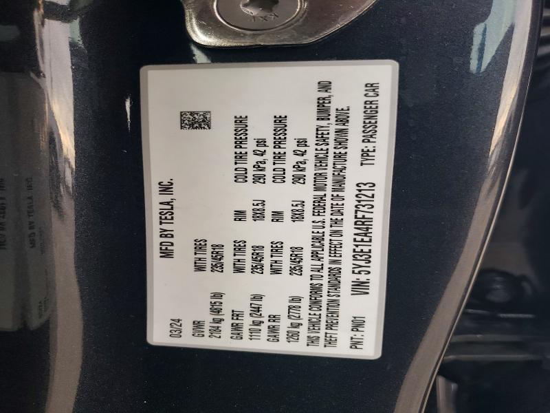 74421905 :رقم المزاد ، 5YJ3E1EA4RF731213 vin ، 2024 Tesla Model 3 مزاد بيع