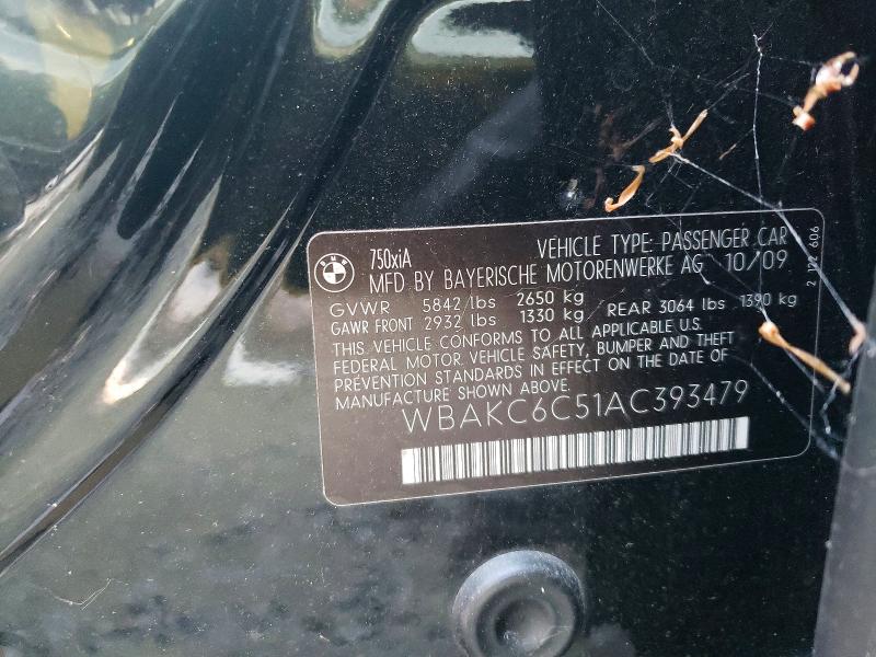 73433955 :رقم المزاد ، WBAKC6C51AC393479 vin ، 2010 Bmw 750 I Xdri مزاد بيع